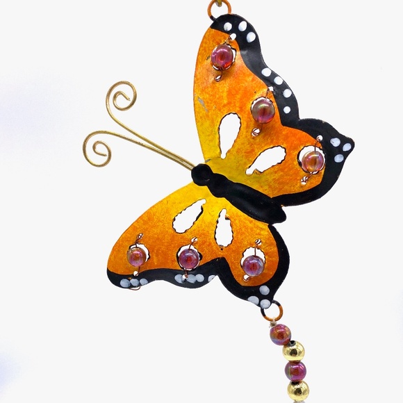 Monkey Business hand Forged and Painted Orange Metal Butterfly - Picture 1 of 2